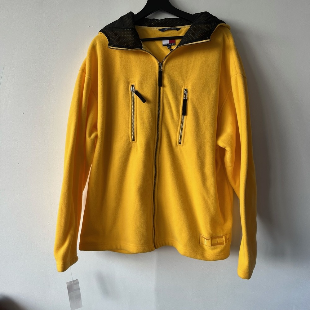 Vintage Y2K Tommy Hilfiger Jacket Yellow Full Zip Hooded Fleece XL‎ Outdoors NWT